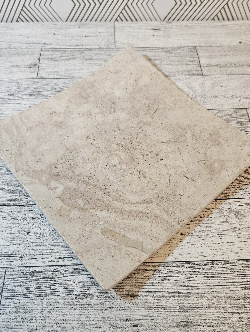 Frenchtex Vintage Light Colored Travertine Marble Tray 8x8 Curved Corners Heavy